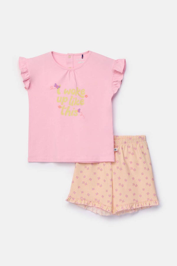 261-10-PSG-Z/421 Meisjes pyjama korte mouw en short lichtroze