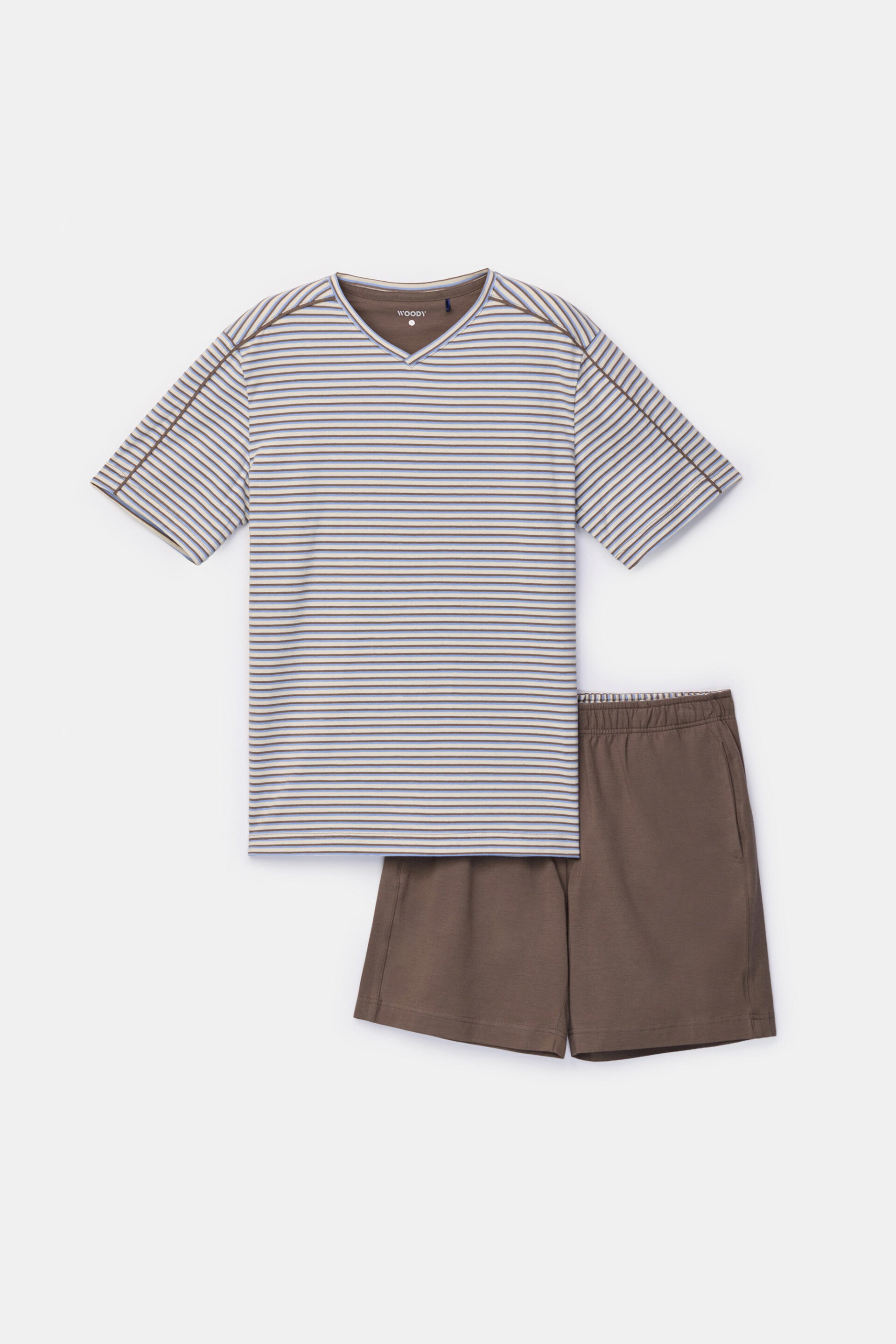 261-10-RPV-Z/907 Bruine heren pyjama van soepel katoen gestreept