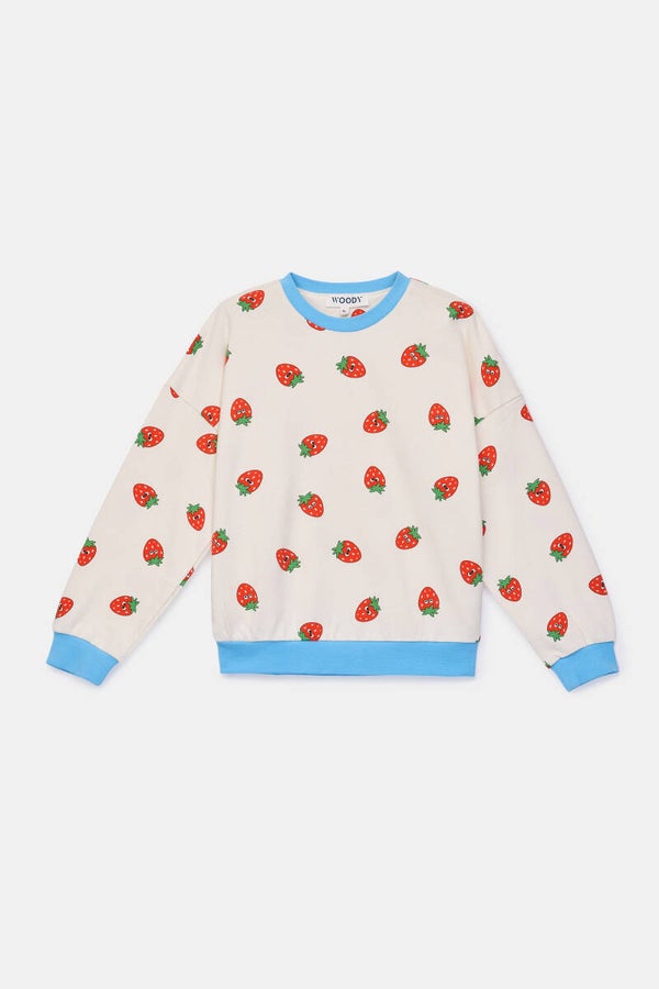 261-10-UJD-K/923 Meisjes sweater ecru met aardbeien