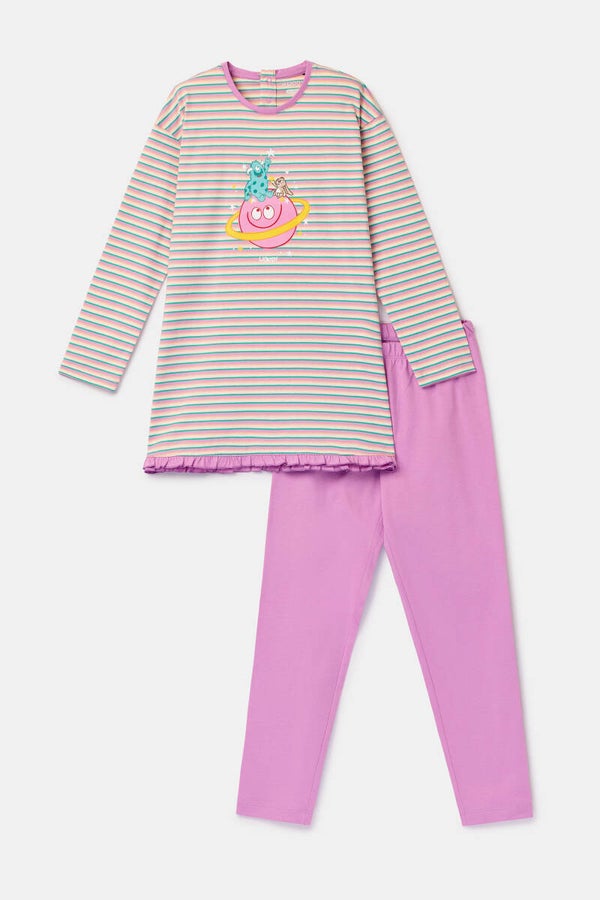 262-10-BLB-S/906 Meisjes pyjama roze katoen met print