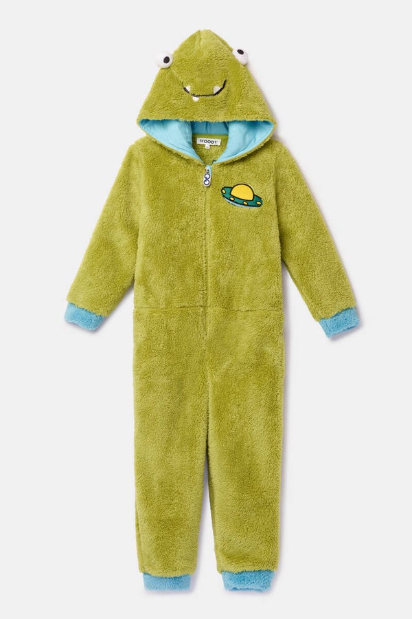 262-10-ONJ-M/030 Groene onesie van zachte teddystof