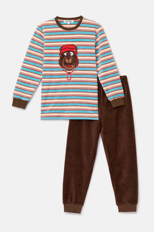 262-10-PLC-V/920 Bruin-blauw gestreepte pyjama
