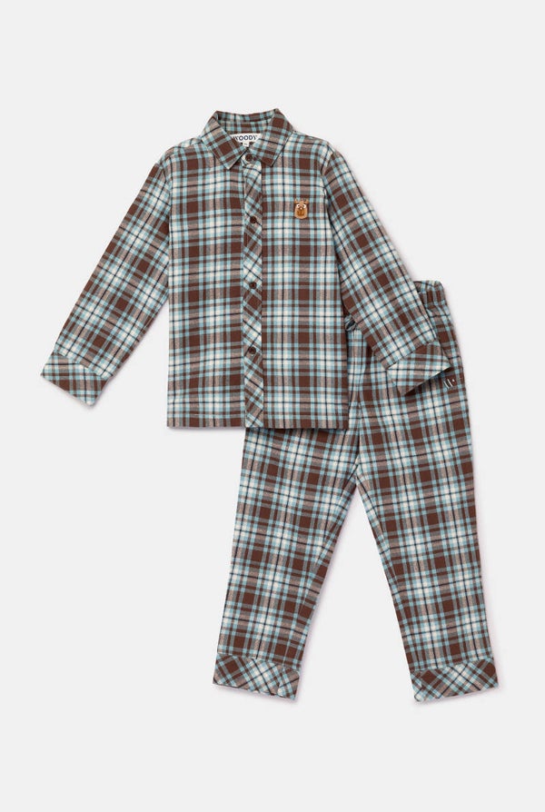 262-10-QWA-W/833 Bruin geruite doorknoop pyjama