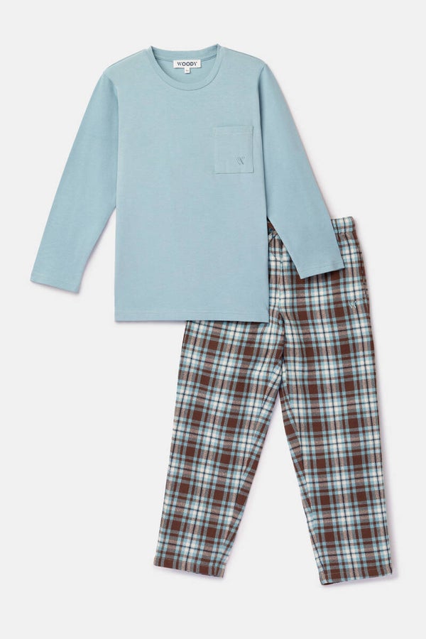 262-10-QWB-W/808 Blauw grijze pyjama van geweven katoen