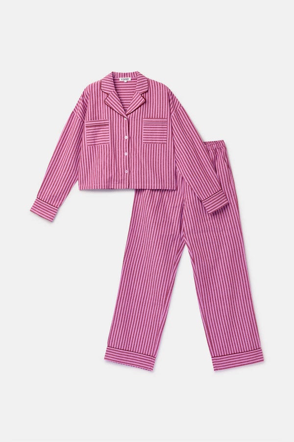 262-10-WKB-W/934 Roze gestreepte pyjama van geweven katoen