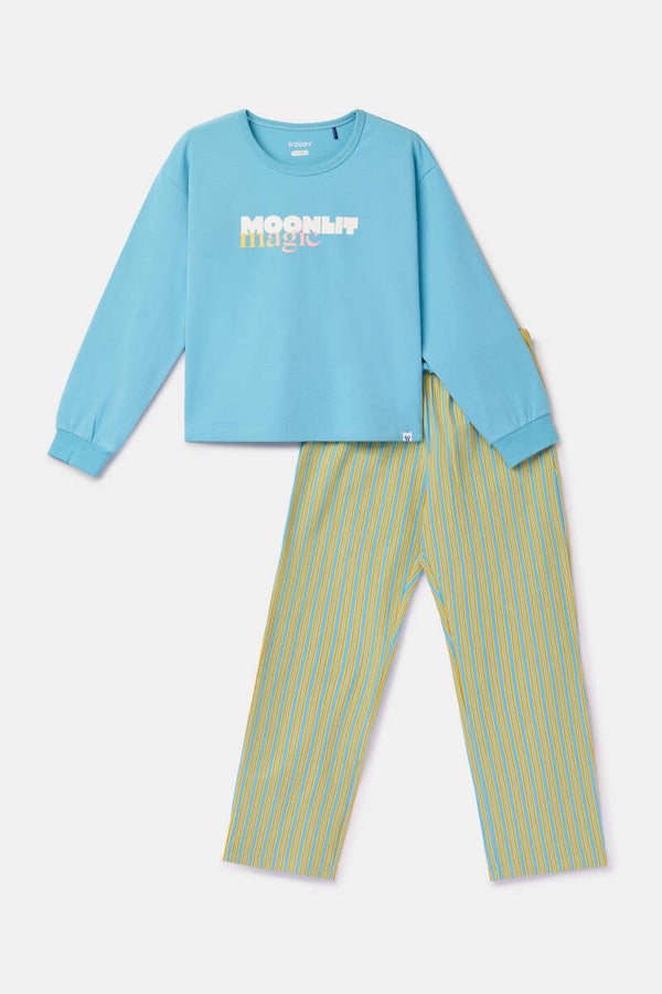 262-10-YPA-Z/824 Blauw groene pyjama van katoen