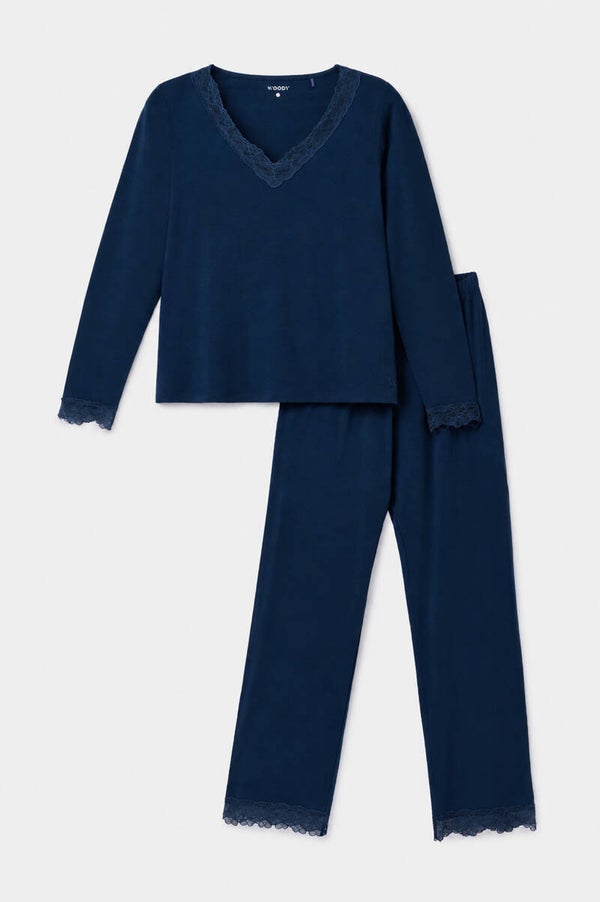 262-10-LPD-Y/881 Dames pyjama donkerblauw