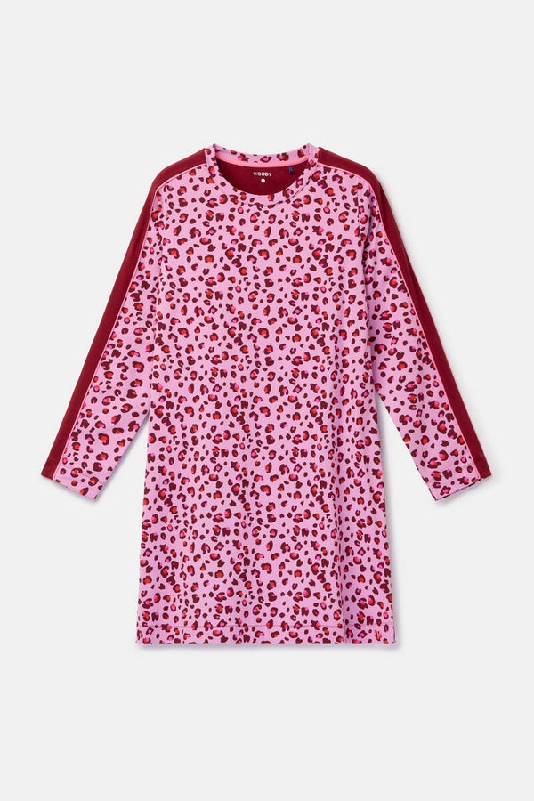 262-15-XDA-Z/977 Roze slaapkleed met luipaardprint van katoen