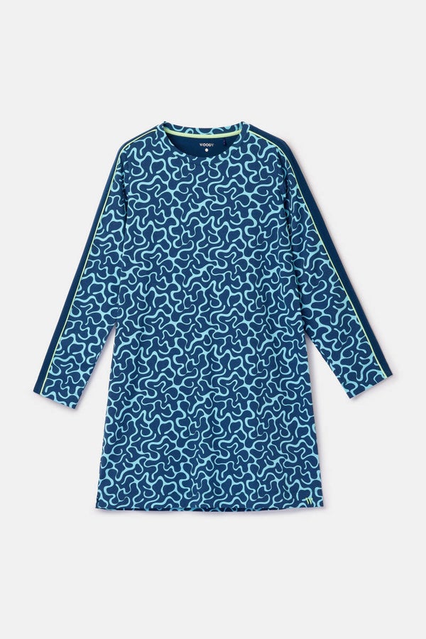 262-15-XDA-Z/978 Blauw slaapkleed met geometrische print van katoen