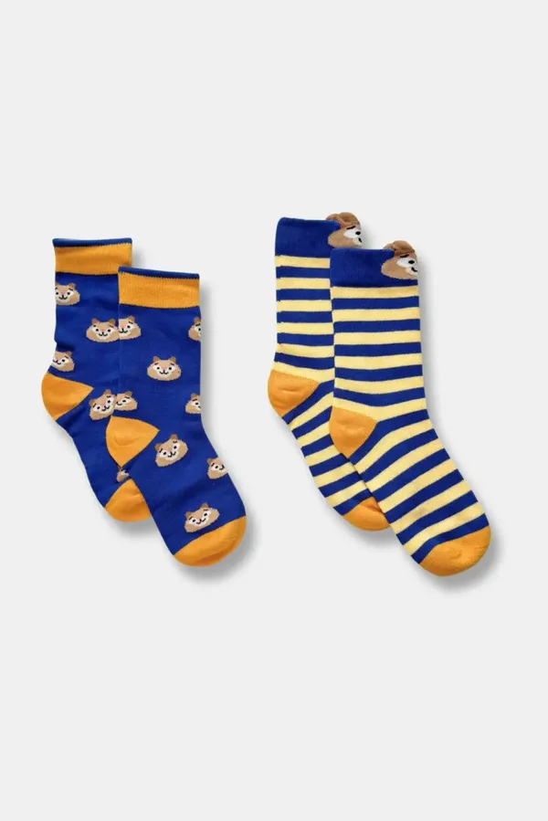 252-10-SOL-I/010 2 paar blauwe sokken in katoen met kattenprint