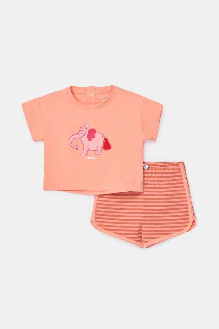 261-10-PZG-Z/506 Meisjes pyjama van soepel katoen perzik-oranje