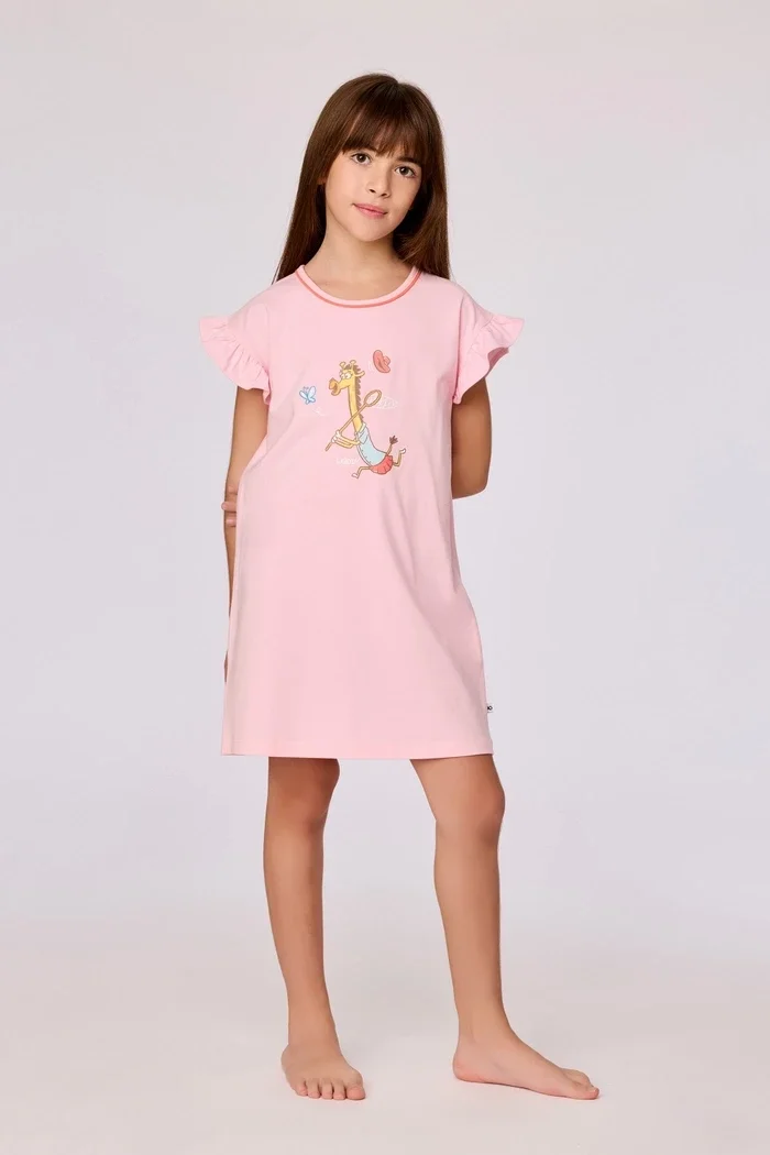 261-10-BDR-Z/421 Meisjes slaapkleed roze van soepele katoen Giraf