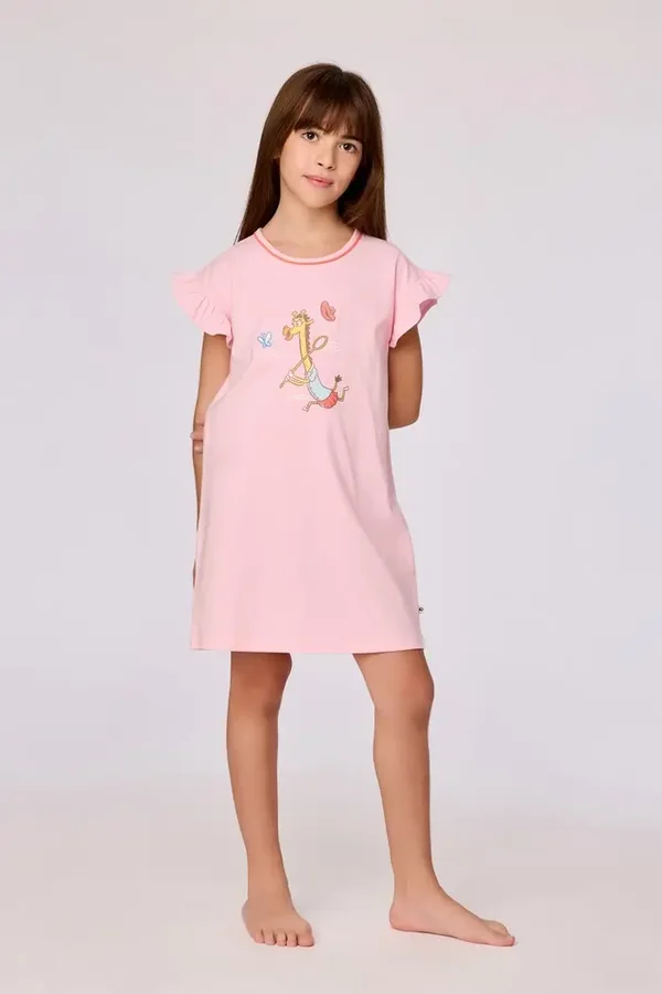 261-10-BDR-Z/421 Meisjes slaapkleed roze van soepele katoen Giraf