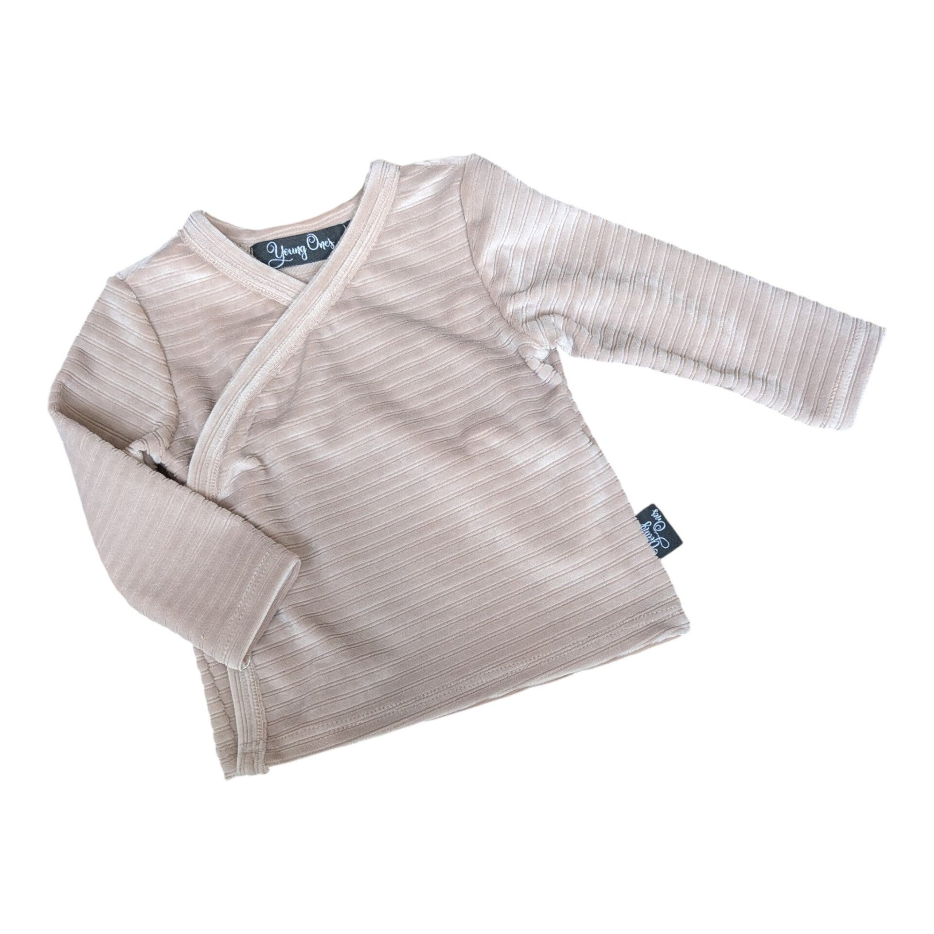 1030 Overslagshirtje beige gestreept velours