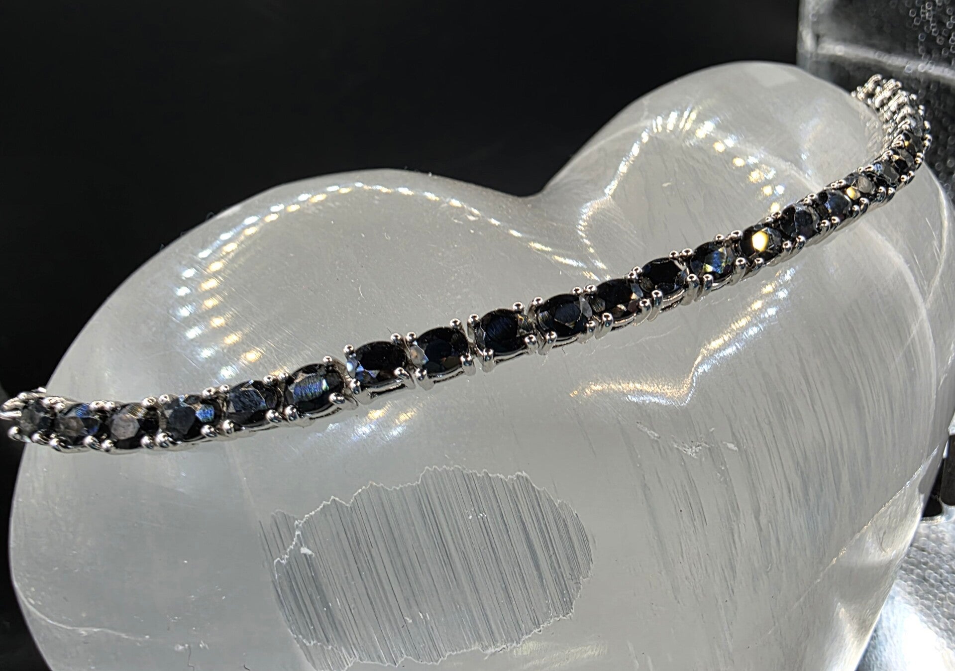 Black spinel bracelet in sterling silver