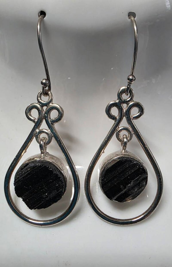 Black Tourmaline earings in sterling silver