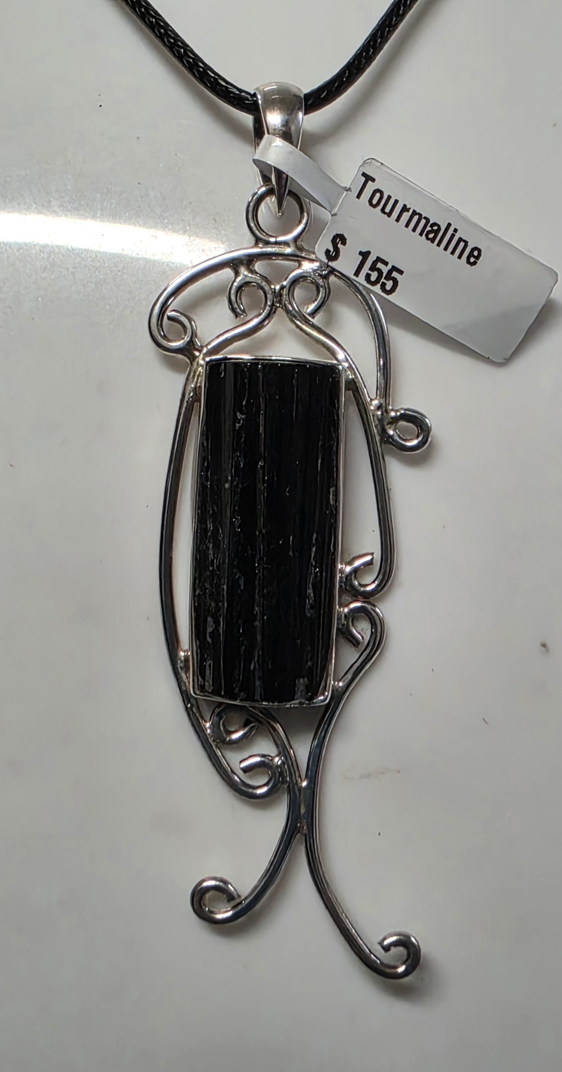 Black Tourmaline pendant in sterling silver