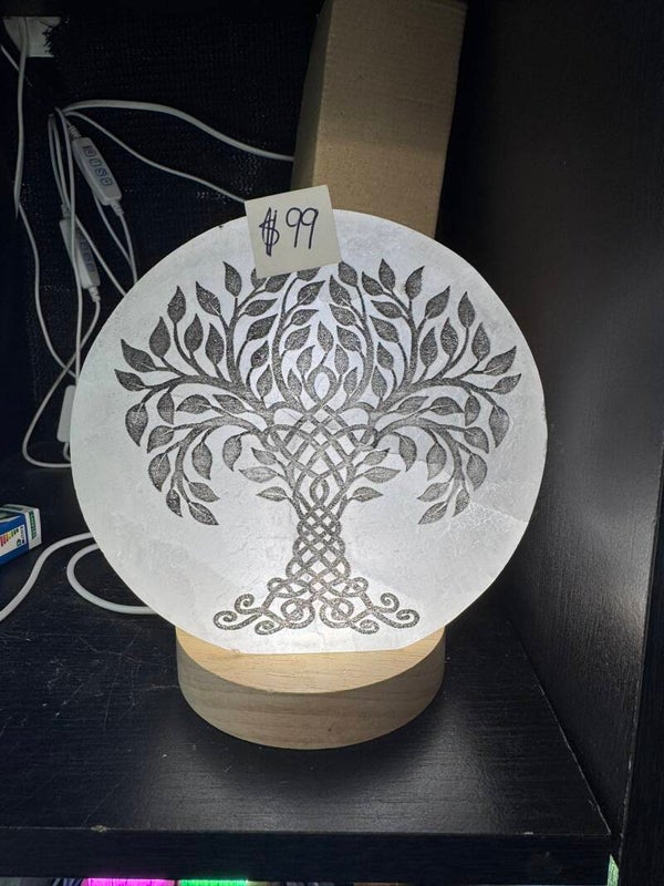 Selenite Lamp etched with the Tree Of Life