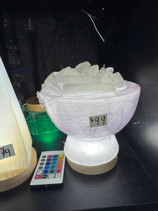 Selenite Lamp with Selenite Blocks in Top