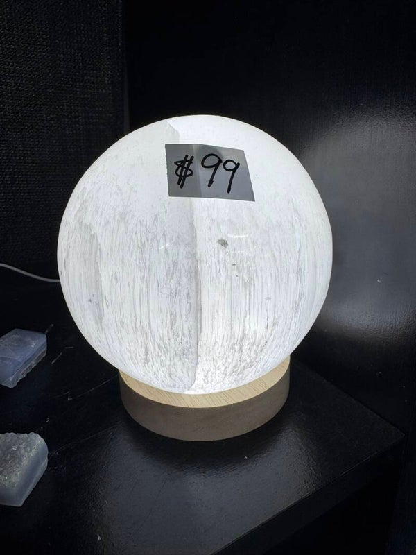 Round Selenite Ball Lamp