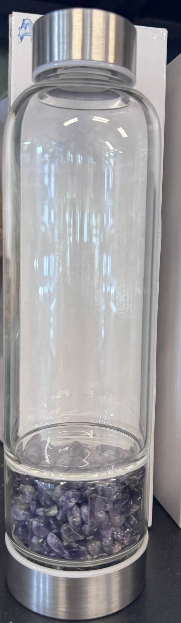 Glass Water Bottle with Amethyst