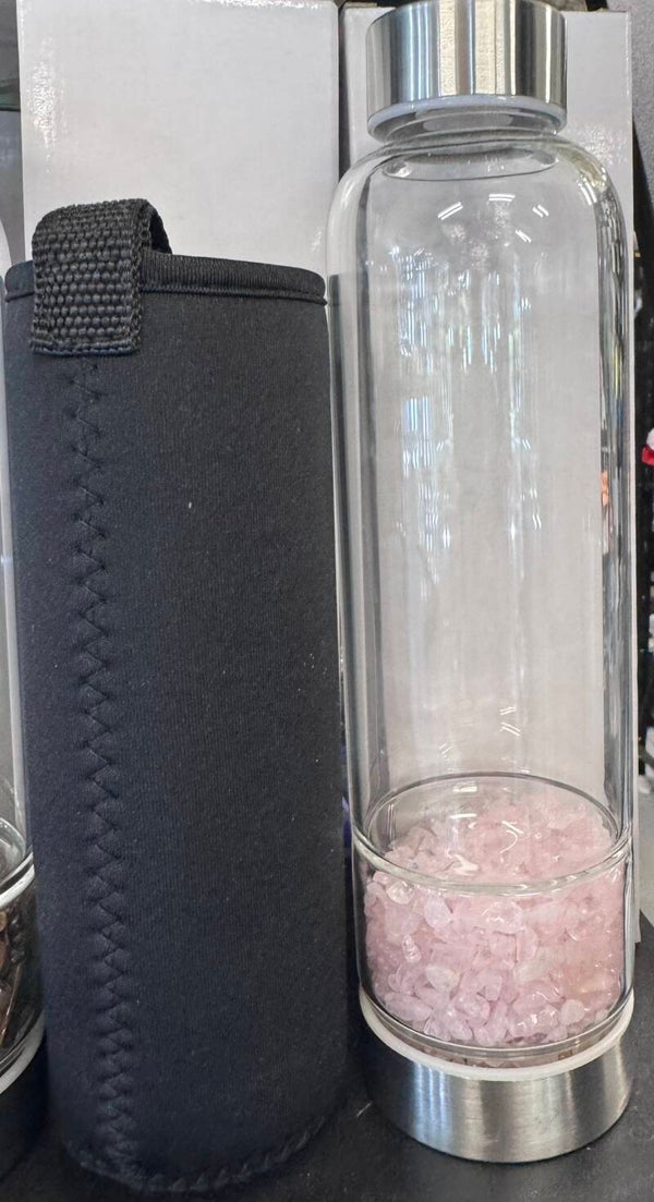Glass Water Bottle with Rose Quartz plus Cover