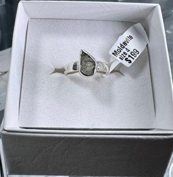 Moldavite Size 4 Sterling Silver Ring