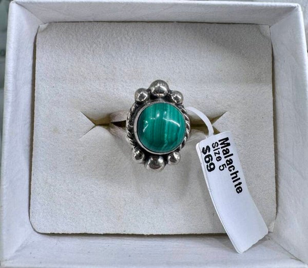 Malachite Size 5 Sterling Silver Ring