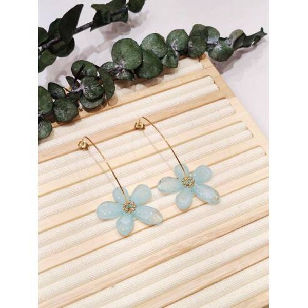 Boucle D'oreille FLEUR D'EBENE BLEU