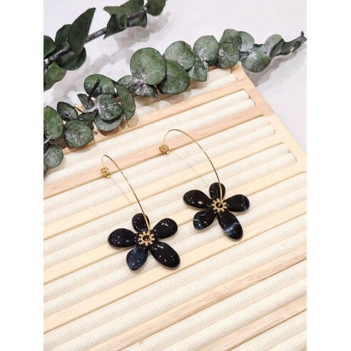 Boucle D'oreille FLEUR D'EBENE NOIR