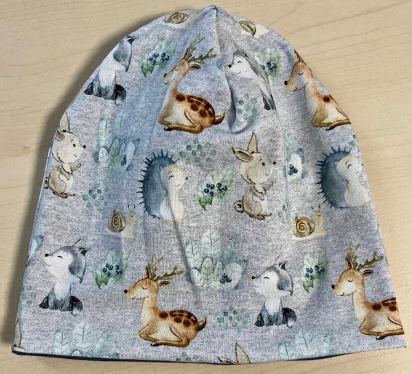 Beanie Grau meliert mit Tieren Gr.47-49cm