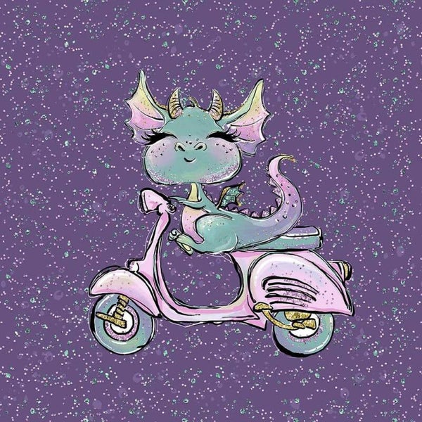 Sweat Panel 40x50 süsse Drachen auf Roller