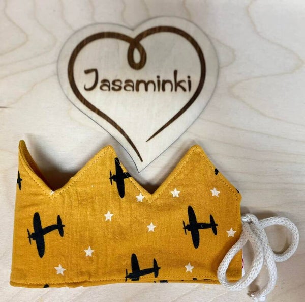 Geburtstags Krone Musselin Senfgelb Flugzeug