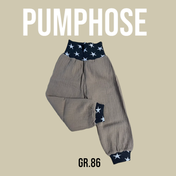 Pumphose Musselin Beige Uni mit Sternen Bündchen Gr.86