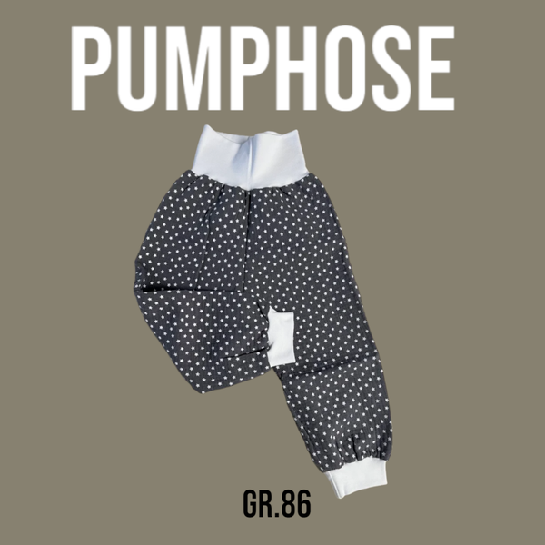 Pumphose Musselin Grau mit weissen Sternen Gr.86