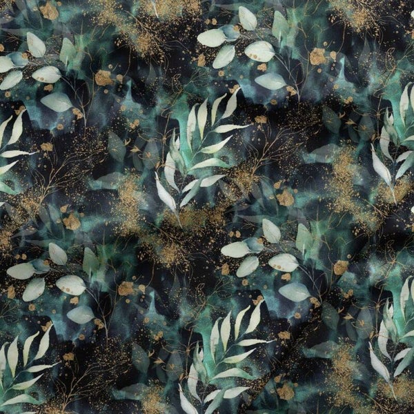 French Terry Blätter Gold/Grün