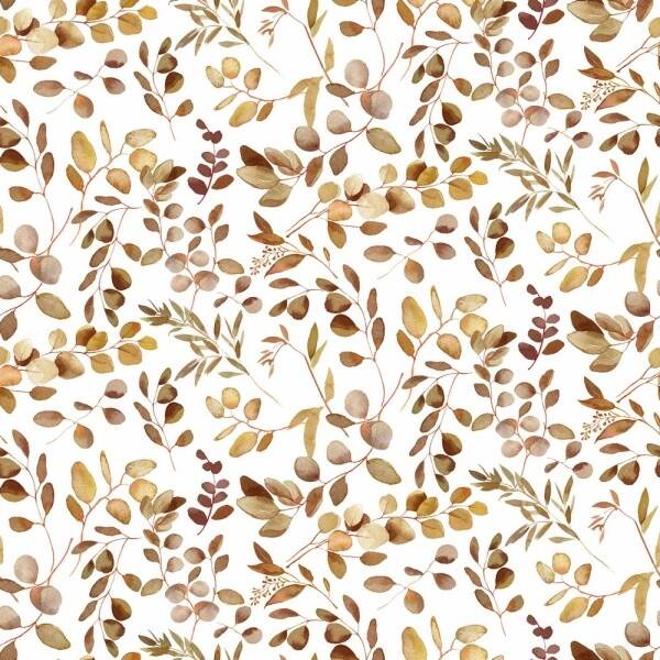 Baumwolljersey Digital Eukalyptuszweige weiss/apricot