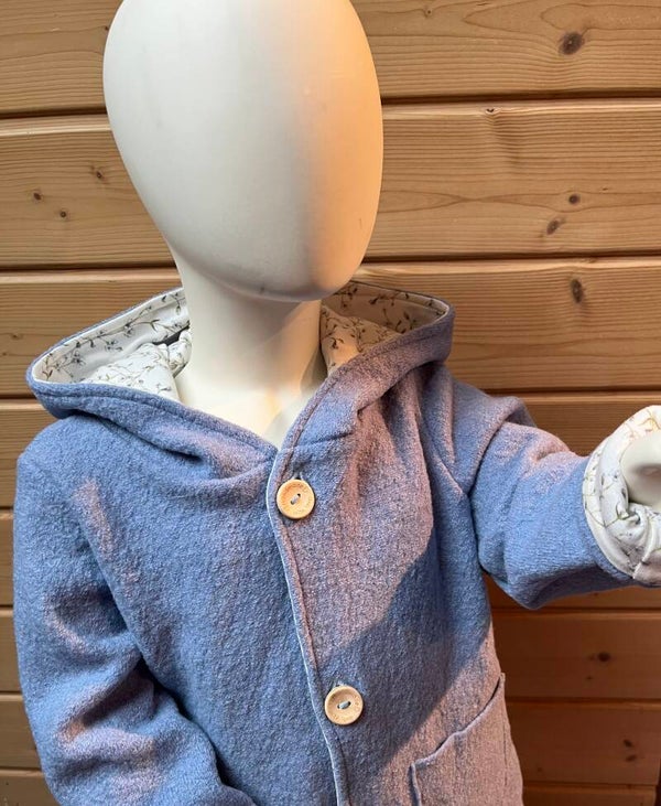 Wollwalk Jacke Hellblau/Blumen Gr.92/98