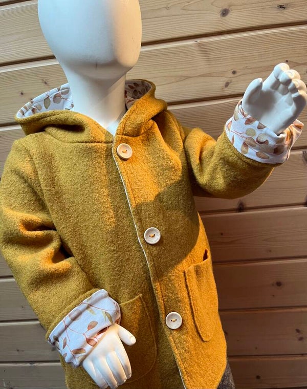 Wollwalk Jacke Ocker/Blätter Gr.92/98