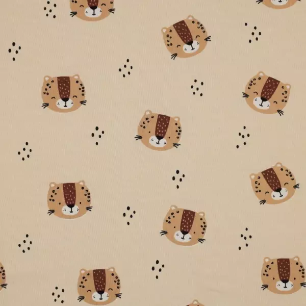 Baumwolljersey süsse Leopardenköpfe - cremebeige