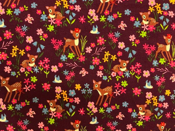 Baumwolljersey Reh/Blumen