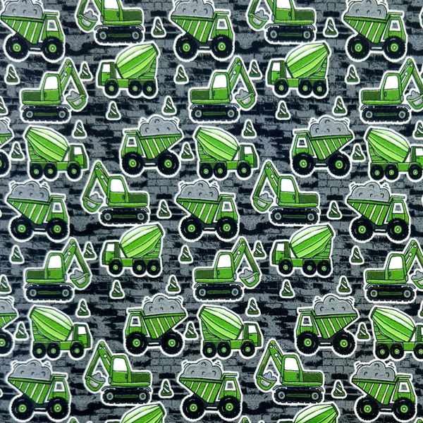 Baumwolljersey Baufahrzeuge Grün
