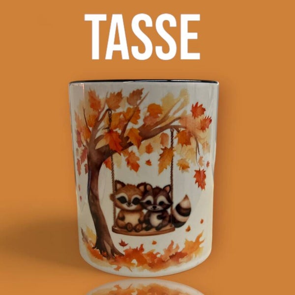 Tasse Schwarz Herbst Waschbäre