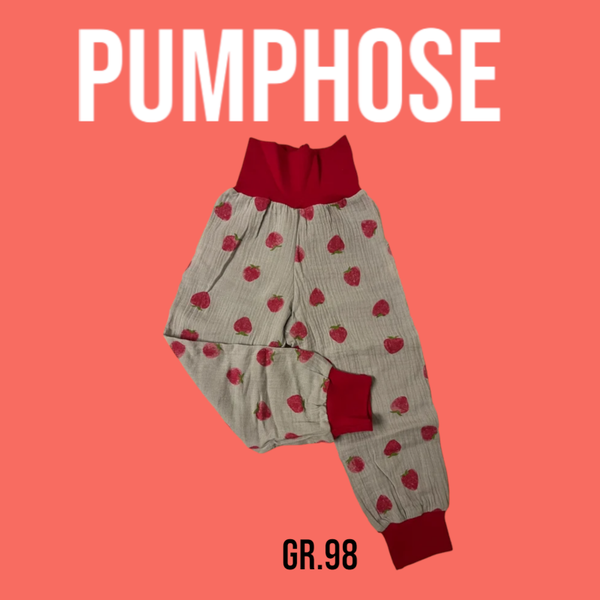 Pumphose Musselin Grau mit Erdbeeren Gr.98
