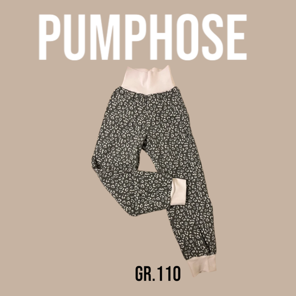 Pumphose Musselin Grau mit Leoprint Gr.110