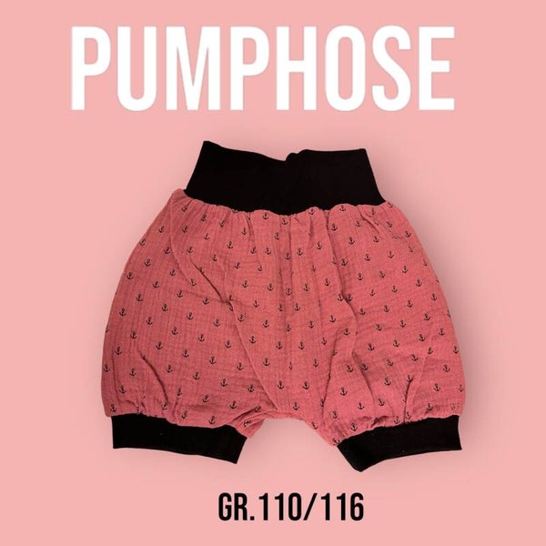 Pumphose Kurz Musselin Fuchsia mit Anker Gr.110/116
