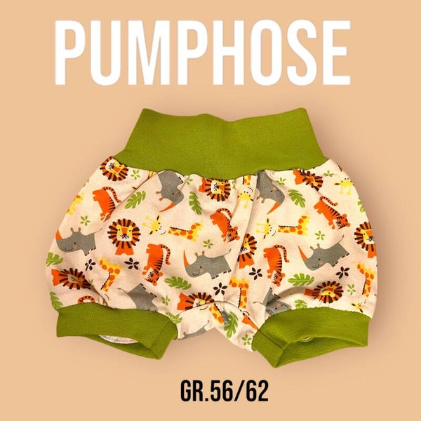 Pumphose Kurz Musselin Grün Tiere  Gr.56/62