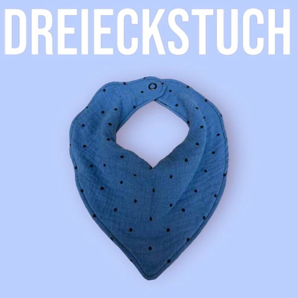 Dreieckstuch Musselin Blau mit schwarze Punkten