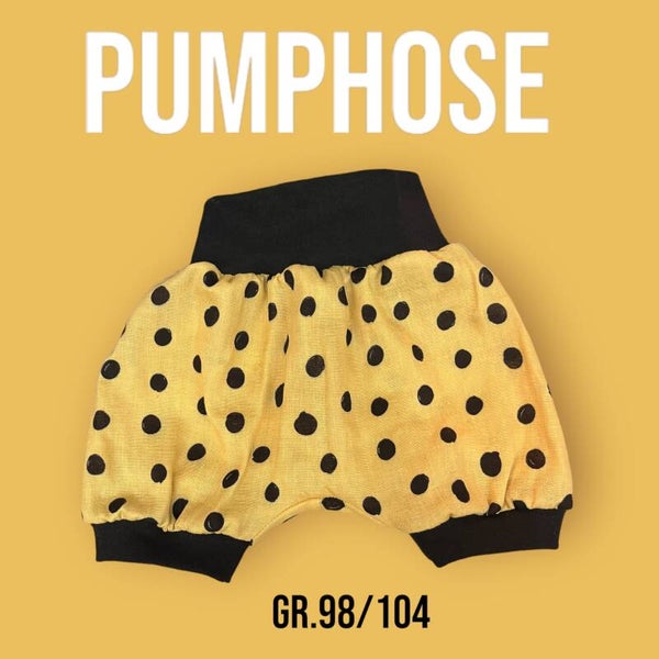 Pumphose Kurz Musselin Gelb mit Punkte Gr.98/104