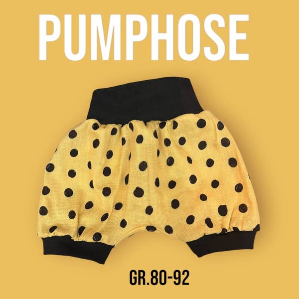 Pumphose Kurz Musselin Gelb mit Punkte Gr.80-92